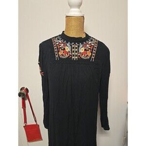 JODIFL Blouse Floral Embroidered Blouse Long Sleeve Ruffles BLACK Small